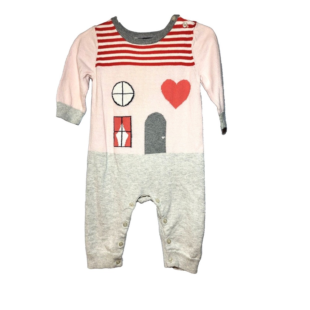 Baby Gap One Piece Cotton Color Blocked House Heart Stripes Button Crotch 3-6 mo